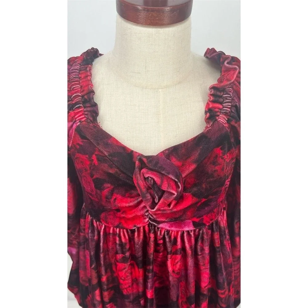 NEW Chelsea & Violet Girls‎ XL 16 Red Velvet Rosette Party Dress Long Sleeve